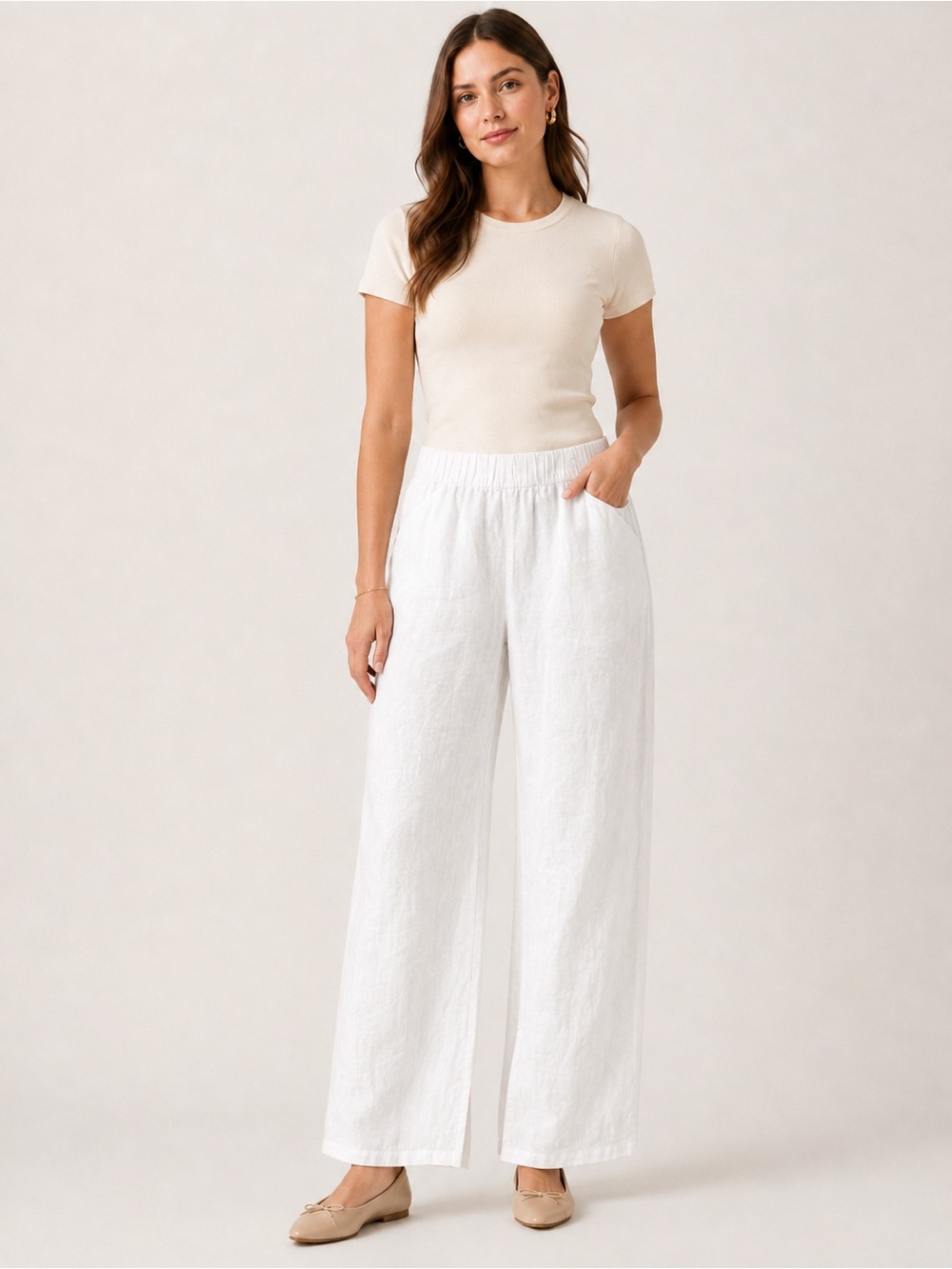 Quince White Wide-Leg Linen Pants